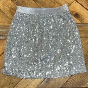 Justice Girls Sequins Skirt Skort Silver Sparkle Elastic Waist Kids Size L 12/14